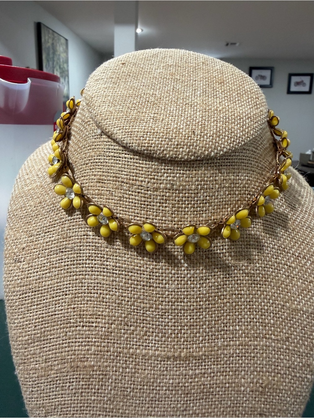 Yellow Floral Bead Choker Necklace by